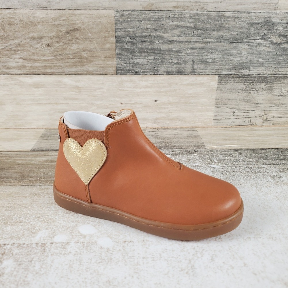 Naturino Glarny Kids Ankle Boots Sz 8.5 Cognac Platinum Leather Side Zip
